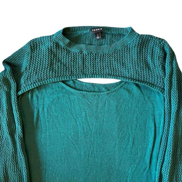 Torrid Peek A Boo Slit Front Mixed Crochet Knit Pullover Sweater Green Size 2 - Picture 2 of 7